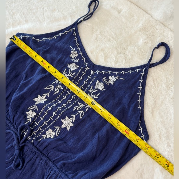 Knox Rose Boho Chic Navy Blue w/ White Floral Embroidery V-Neck Comfy Jumpsuit - Picture 10 of 15